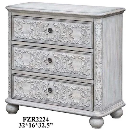 Annabelle 3 Drawer French Scroll Overlay Antique White